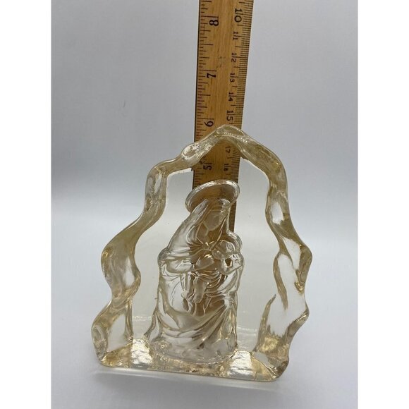 Mother Mary Baby Jesus Clear Glass Art Statue, 6 inches tall - Picture 7 of 8